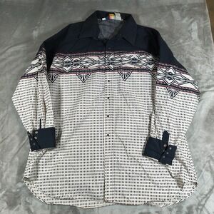 Vintage Panhandle Slim Shirt Men XXL Black Aztec Western Pearl Snap Button Up